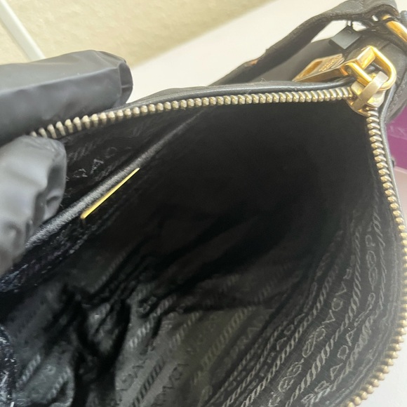 Prada Black Nylon Shoulder Bag with Gold Accents - Picture 7 of 15